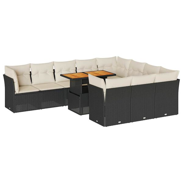 vidaXL 11-dijelni set vrtnih sofa od poliratana s jastucima crni