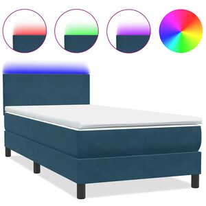 vidaXL Box Spring krevet s madracem i LED tamnoplavi 80x220 cm bar&scaron;unasti