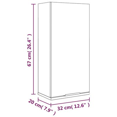 vidaXL Zidni kupaonski ormarić visoki sjaj bijeli 32 x 20 x 67 cm
