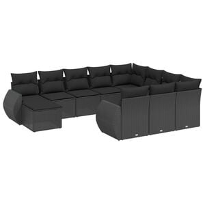 vidaXL 11-dijelni set vrtnih sofa od poliratana s jastucima crni