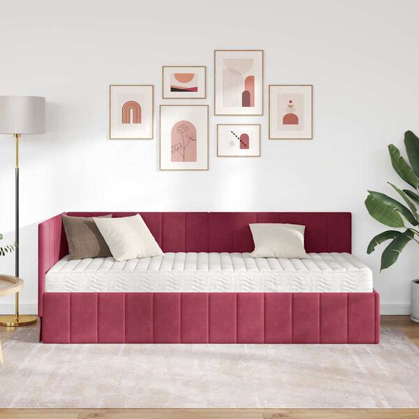 vidaXL Kutni krevetni okvir s madracem 2 pcs Zelena Bar&scaron;un