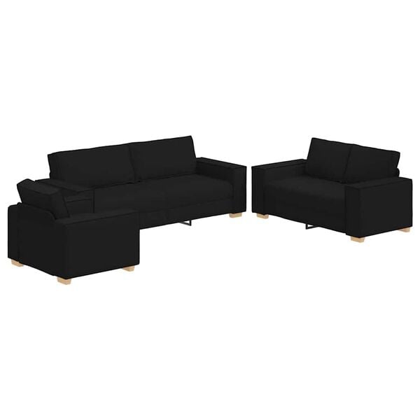 vidaXL Sofa 3 pcs Crna 220 x 80 x 84 cm Platnasta tkanina
