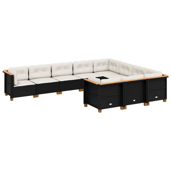 vidaXL 10-dijelni set vrtnih sofa s jastucima crni od poliratana