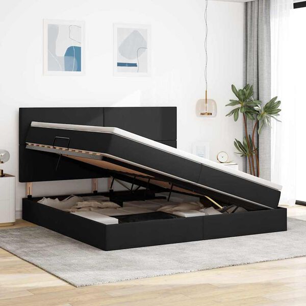 vidaXL Krevet s madracem i skladi&scaron;tem Crna 200 x 200 cm Poliester