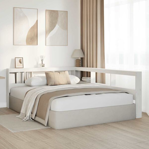 vidaXL Polica za knjige uzglavlje L-oblika bijelo 140 cm borovine