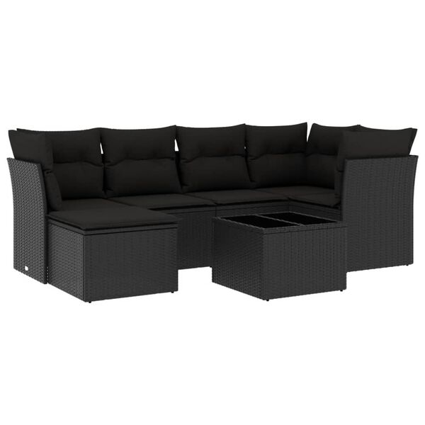 vidaXL 7-dijelni set vrtnih sofa od poliratana s jastucima crni