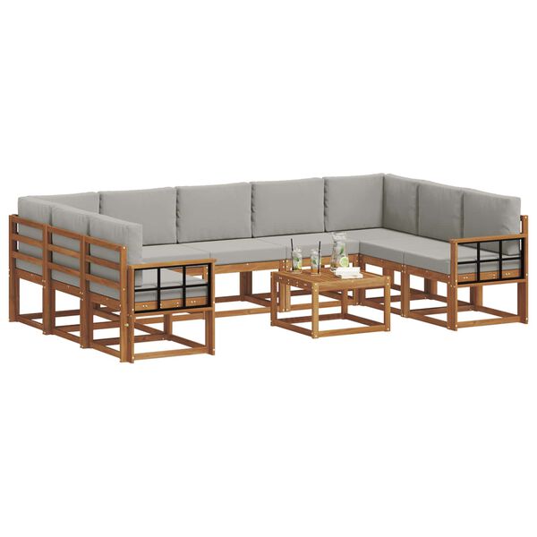 vidaXL Set vanjskih sofa s jastukom 10 pcs Prirodna i svijetlo siva