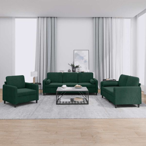 vidaXL 3-dijelni set sofa s jastucima tamnozeleni bar&scaron;unasti
