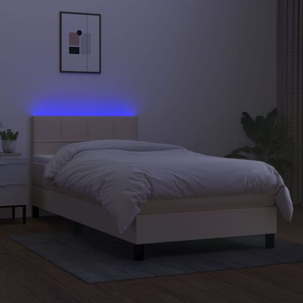 vidaXL Krevet box spring s madracem LED krem 100x200 cm od tkanine