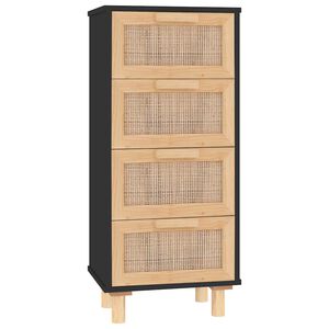 vidaXL Komoda crna 40x30x90 cm masivna borovina i prirodni ratan