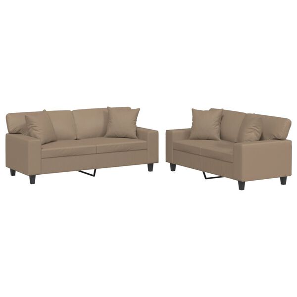 vidaXL 2-dijelni set sofa s jastucima boja cappuccina od umjetne kože