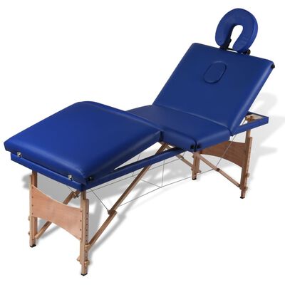 vidaXL Plavi sklopivi stol za masažu s 4 zone i drvenim okvirom