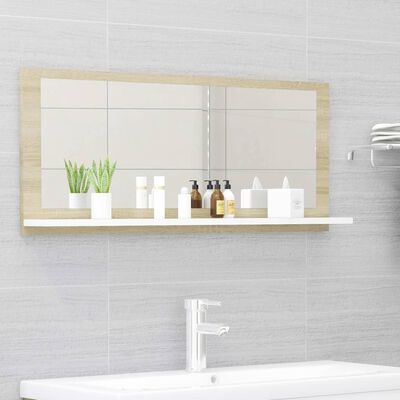 vidaXL Kupaonsko ogledalo bijelo i boja hrasta 90x10,5x37 cm drveno