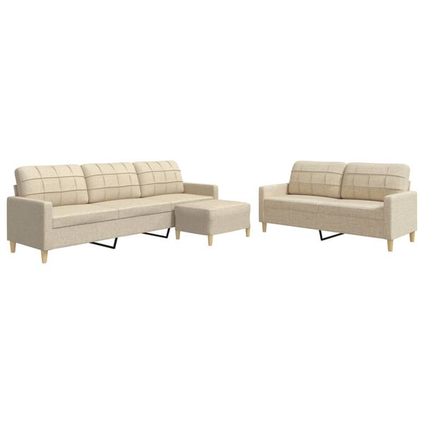 vidaXL 3-dijelni set sofa s tabureom krem od tkanine