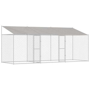 vidaXL Kavez za psa s krovom Srebrna 600 x 200 x 256 cm Čelik i PE