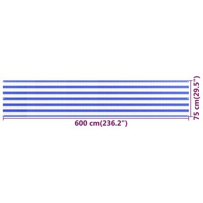 vidaXL Balkonski zastor plavo-bijeli 75 x 600 cm HDPE