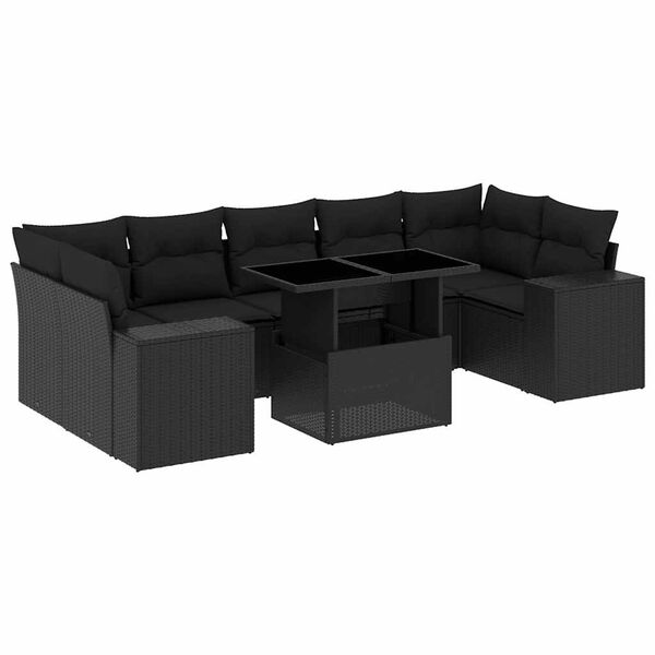 vidaXL 8-dijelni set vrtnih sofa od poliratana s jastucima crni