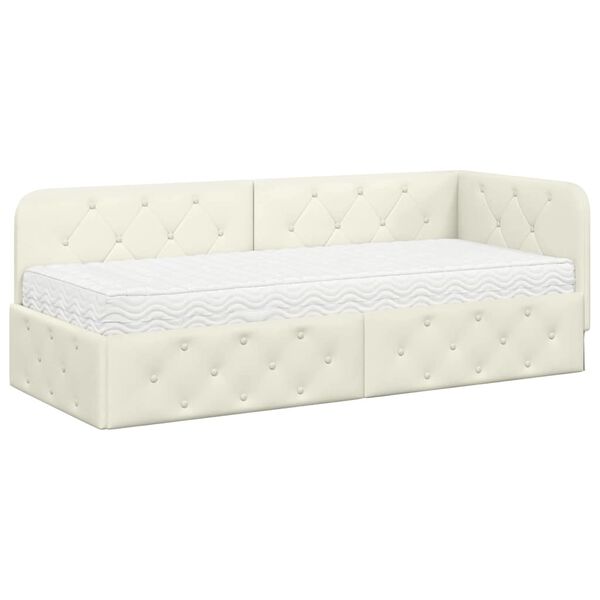 vidaXL Kutni okvir kreveta s madracem Krema 80 x 200 cm Baršun