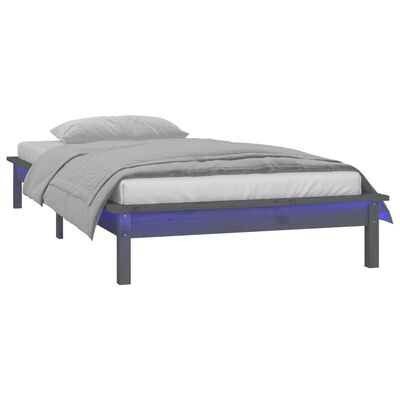vidaXL LED okvir kreveta sivi 90 x 190 cm mali od masivnog drva