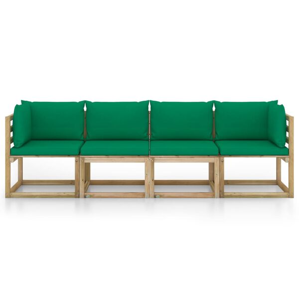 vidaXL Vrtni četverosjed sa zelenim jastucima