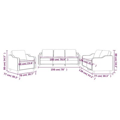 vidaXL 3-dijelni set sofa s jastucima krem od tkanine