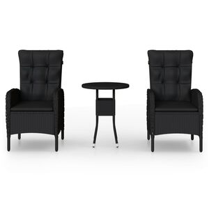 vidaXL 3-dijelni vrtni bistro set od poliratana crni