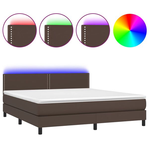 vidaXL Krevet box spring s madracem LED smeđi 180x200 cm umjetna koža