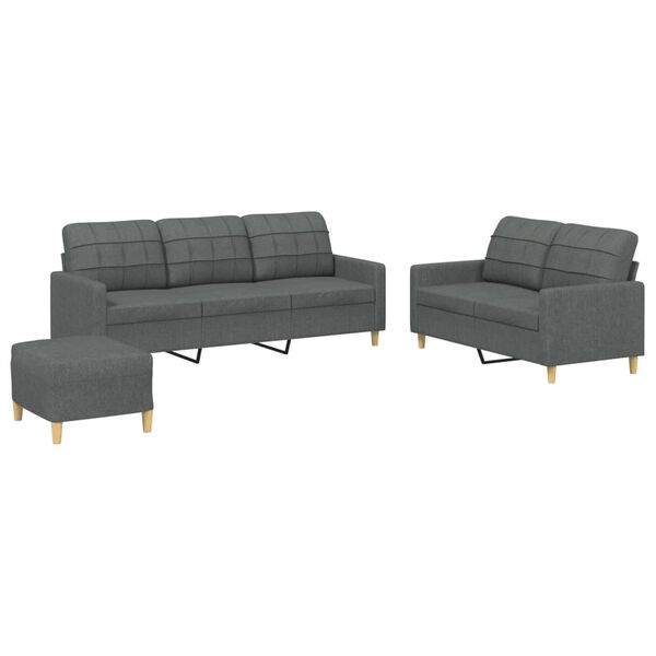 vidaXL 3-dijelni set sofa s jastucima tamnosivi od tkanine