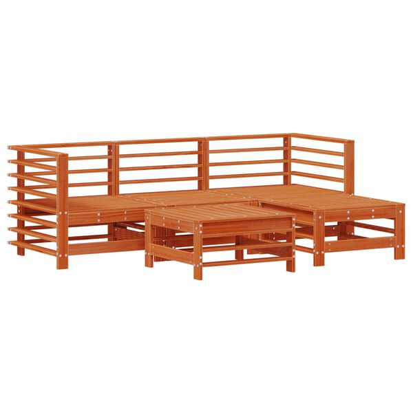 vidaXL Set lounge namje&scaron;taja za vrt 5 pcs Vosak Smeđa Masivna borovina