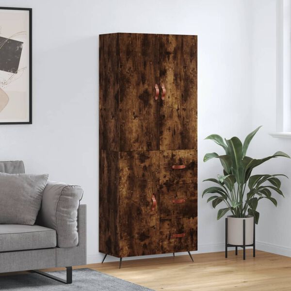 vidaXL Visoka komoda dimljeni hrast 69,5x34x180 cm konstruiranog drva