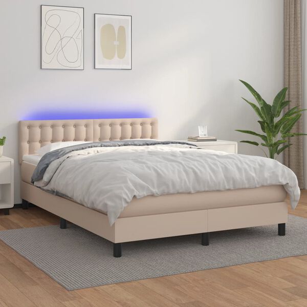 vidaXL Krevet box spring madrac LED cappuccino 140x190cm umjetna koža