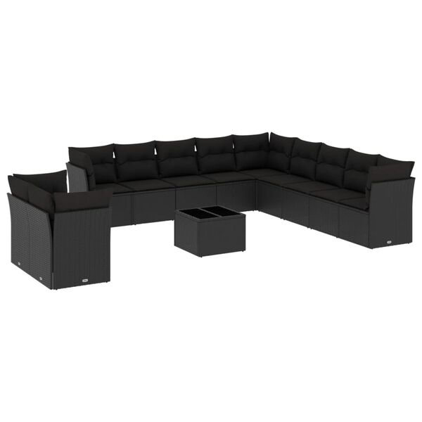 vidaXL 12-dijelni set vrtnih sofa od poliratana s jastucima crni