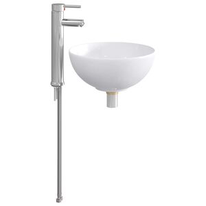 vidaXL Umivaonik s slavinom i odvodom Krom 32 x 32 x 13 cm Keramika