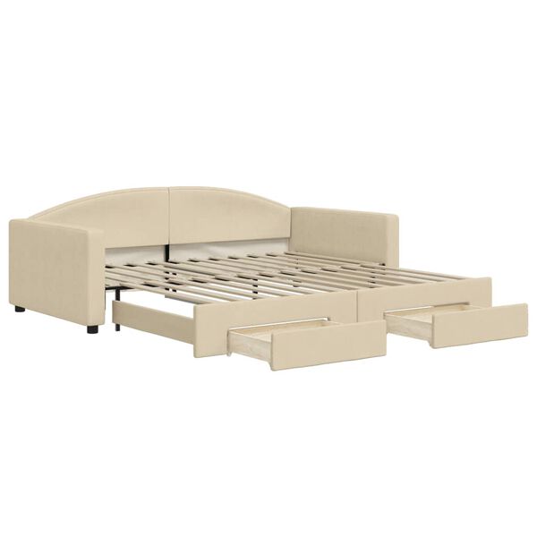 vidaXL Dnevni krevet na razvlačenje s ladicama krem 100x200 cm tkanina