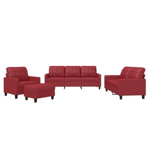 vidaXL 4-dijelni set sofa s jastucima crvena boja vina od umjetne kože