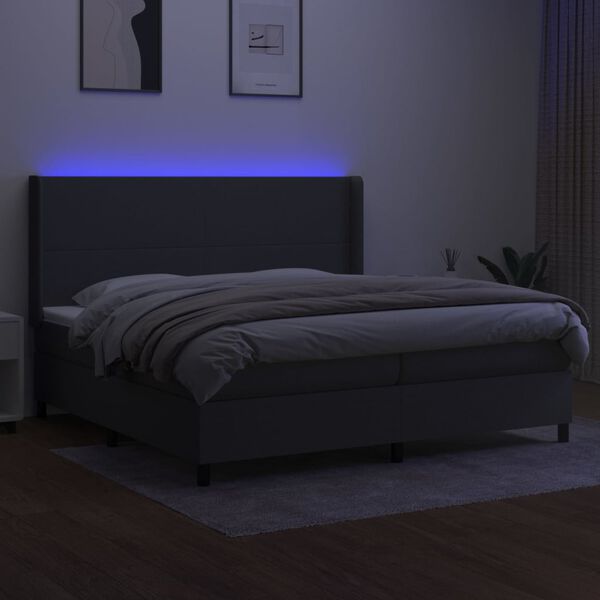 vidaXL Krevet box spring s madracem LED tamnosivi 200x200 cm tkanina