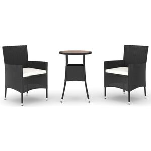 vidaXL 3-dijelni vrtni bistro set od poliratana s jastucima crni