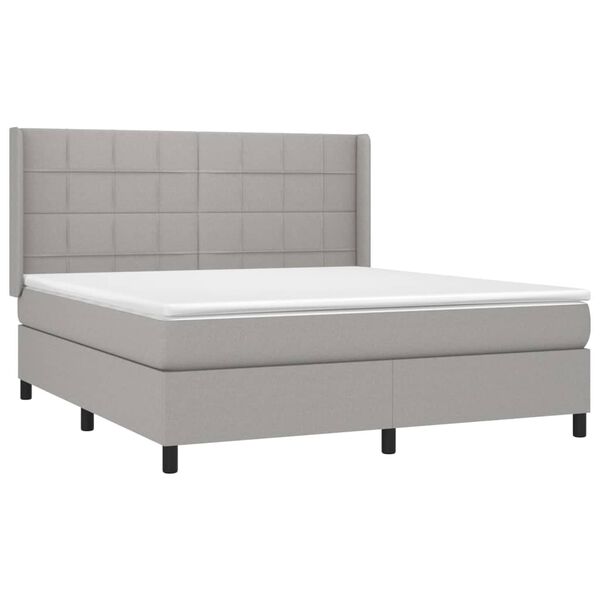 vidaXL Krevet box spring s madracem LED svjetlosivi 180x200 cm tkanina