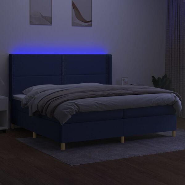 vidaXL Krevet box spring s madracem LED plavi 200x200 cm od tkanine