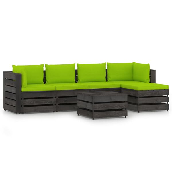 vidaXL 6-dijelna vrtna garnitura s jastucima sivo impregnirano drvo