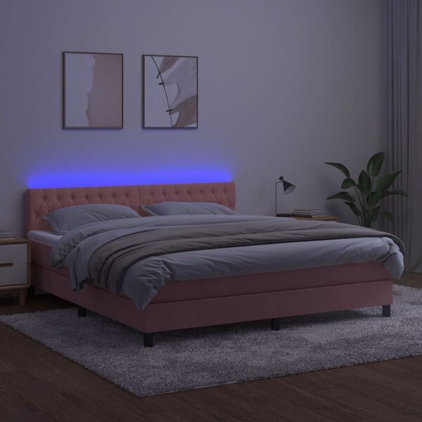vidaXL Krevet box spring s madracem LED ružičasti 160x200cm bar&scaron;unasti