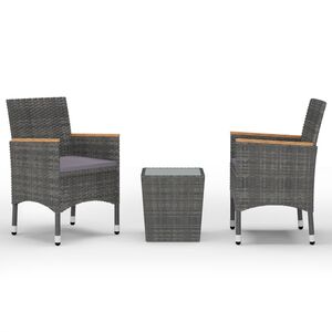 vidaXL 3-dijelni bistro set od poliratana i kaljenog stakla sivi