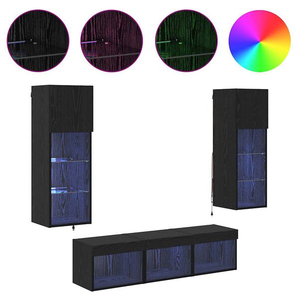 vidaXL TV zidne jedinice Zidne 5 pcs Crni hrast Konstruirano drvo