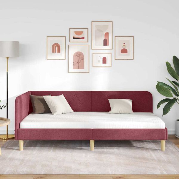 vidaXL Kutni okvir kreveta Vinska crvena 90 x 190 cm tkanina