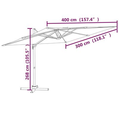 vidaXL Konzolni kišobran s aluminijskim stupom smeđesivi 400 x 300 cm
