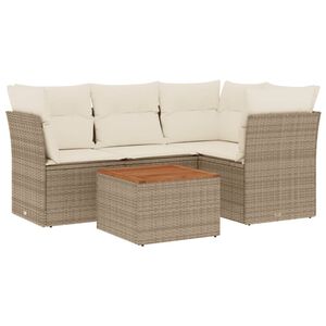 vidaXL 5-dijelni vrtni set sofa s jastucima bež od poliratana