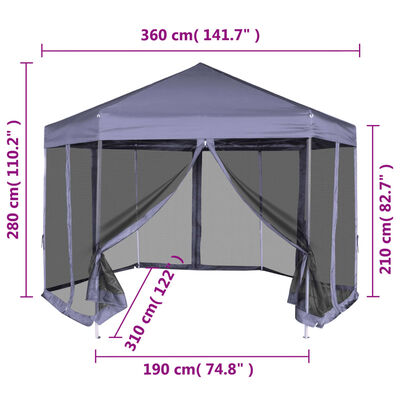 vidaXL Šesterokutni prigodni šator sa 6 zidova tamnoplavi 3,6 x 3,1 m