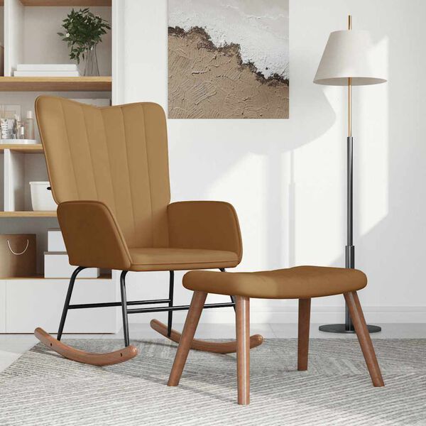 vidaXL Stolica za ljuljanje s osloncem za noge smeđa bar&scaron;unasta