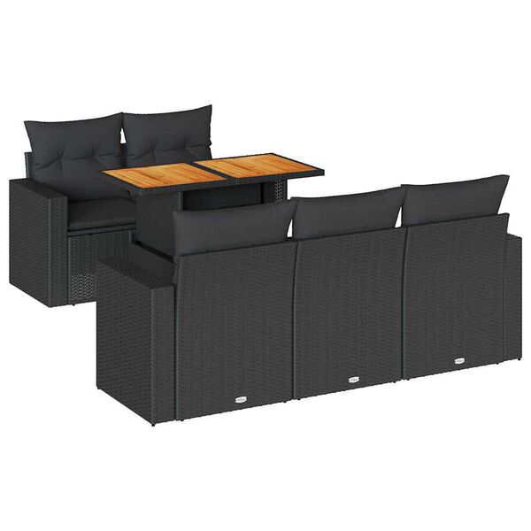 vidaXL 6-dijelni set vrtnih sofa s jastucima crni od poliratana