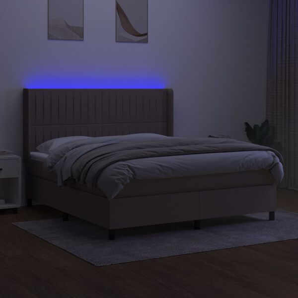 vidaXL Krevet box spring s madracem LED smeđesivi 180x200 cm tkanina